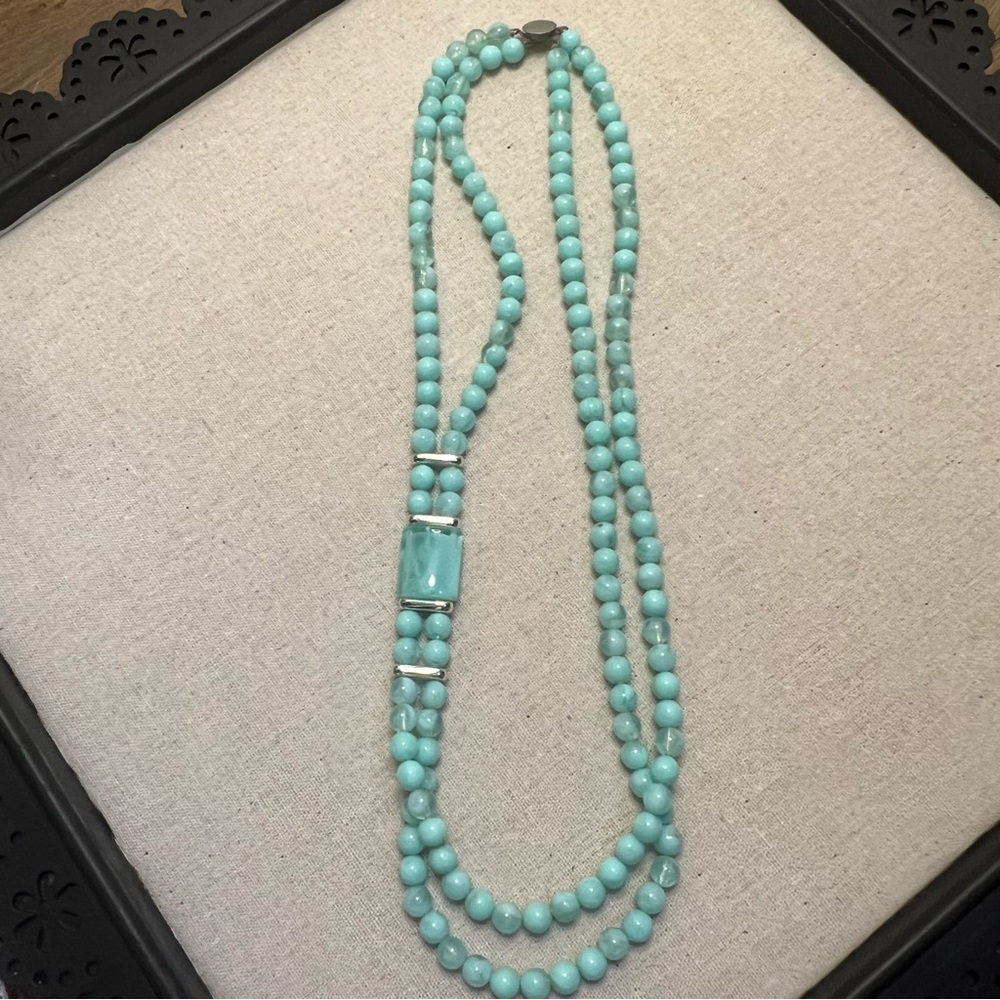 Vintage Mint Marbled Bead Statement Necklace From… - image 3